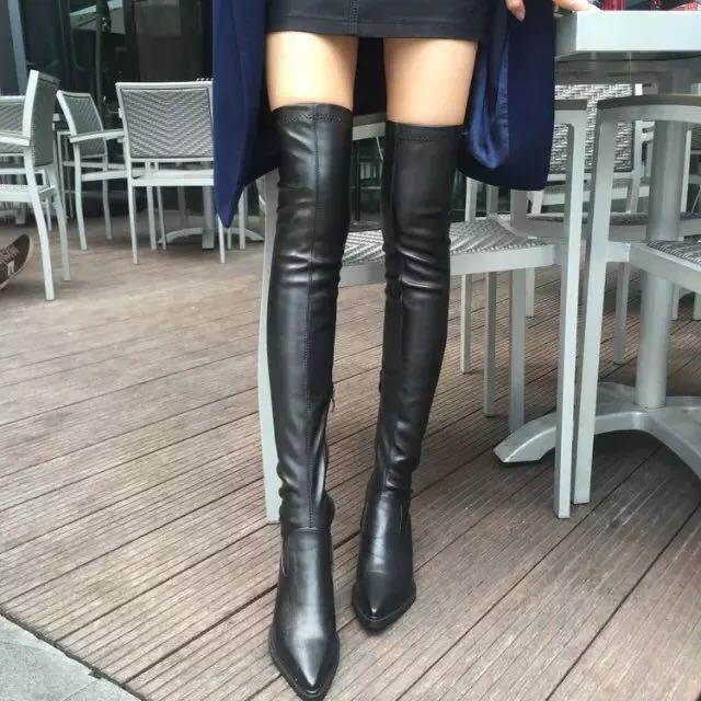 flat pointed over the knee boots
