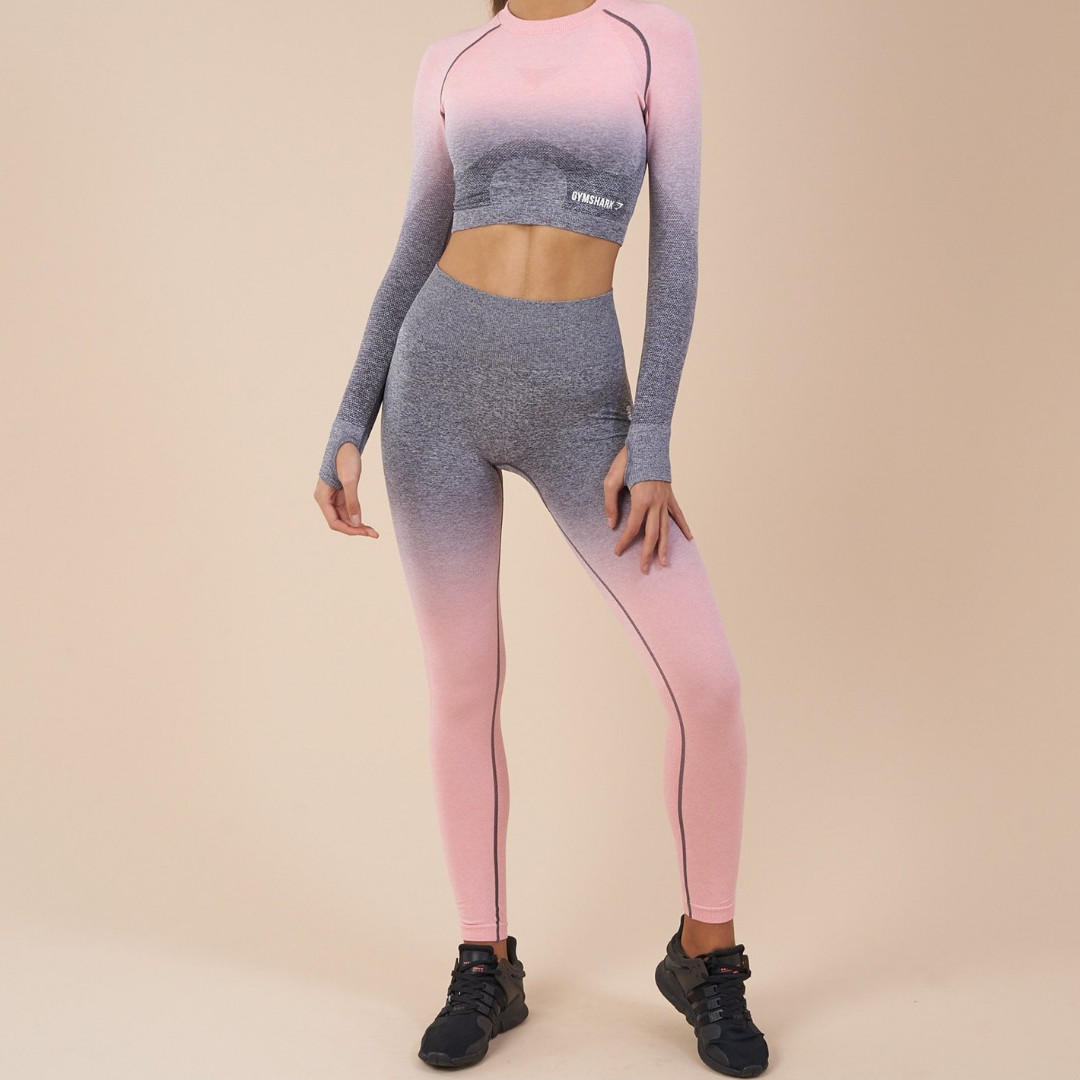 Gymshark Ombre Seamless Leggings - Peach Pink/Charcoal - Extra Small
