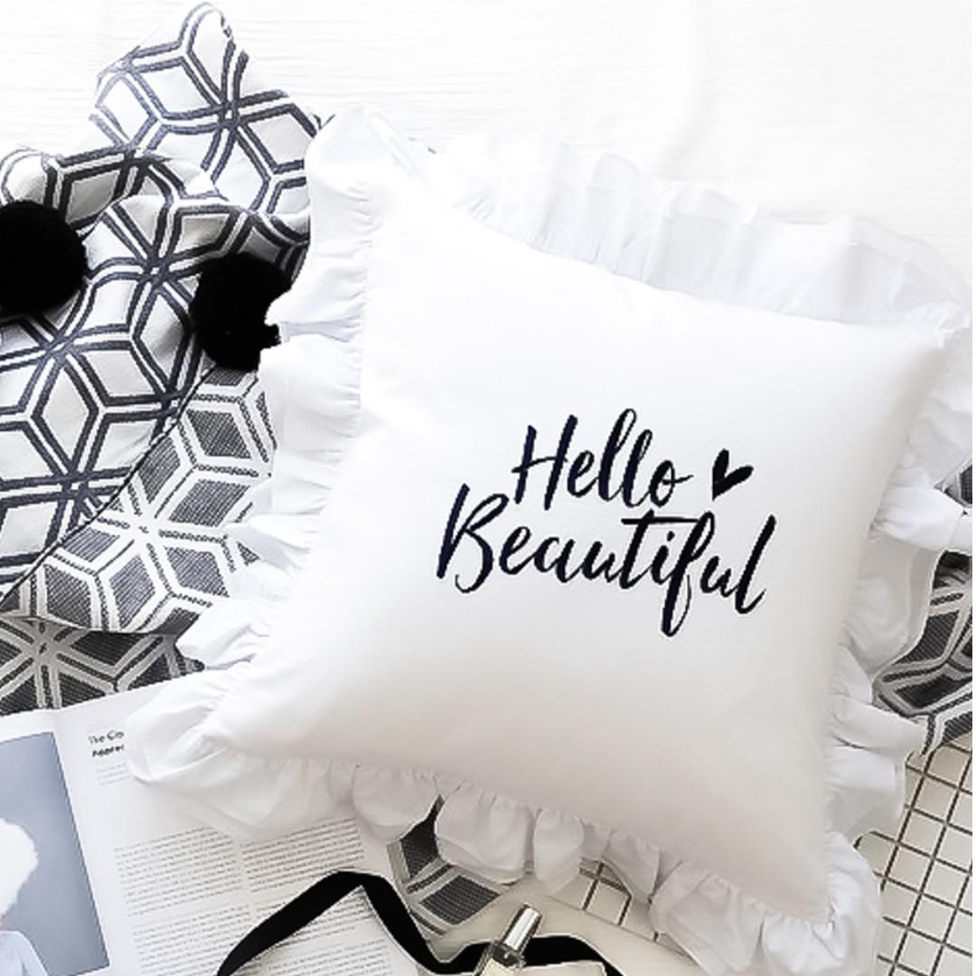 Hello Beautiful Hand Embroidery Luxe Pillow Case Furniture Beds