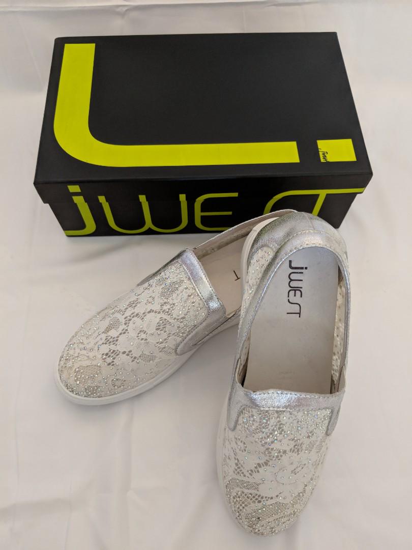 J West White Silver Glitter Floral Lace 