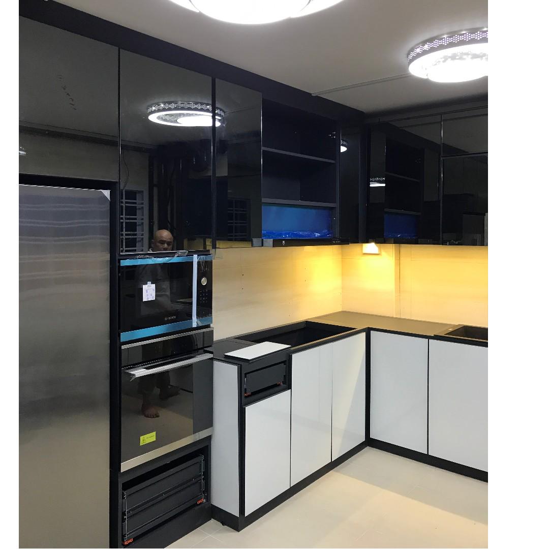 Kitchen Cabinet Built in Tall Unit Tempered Glass