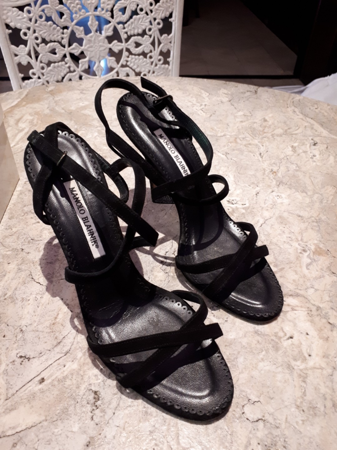 manolo blahnik black strappy heels