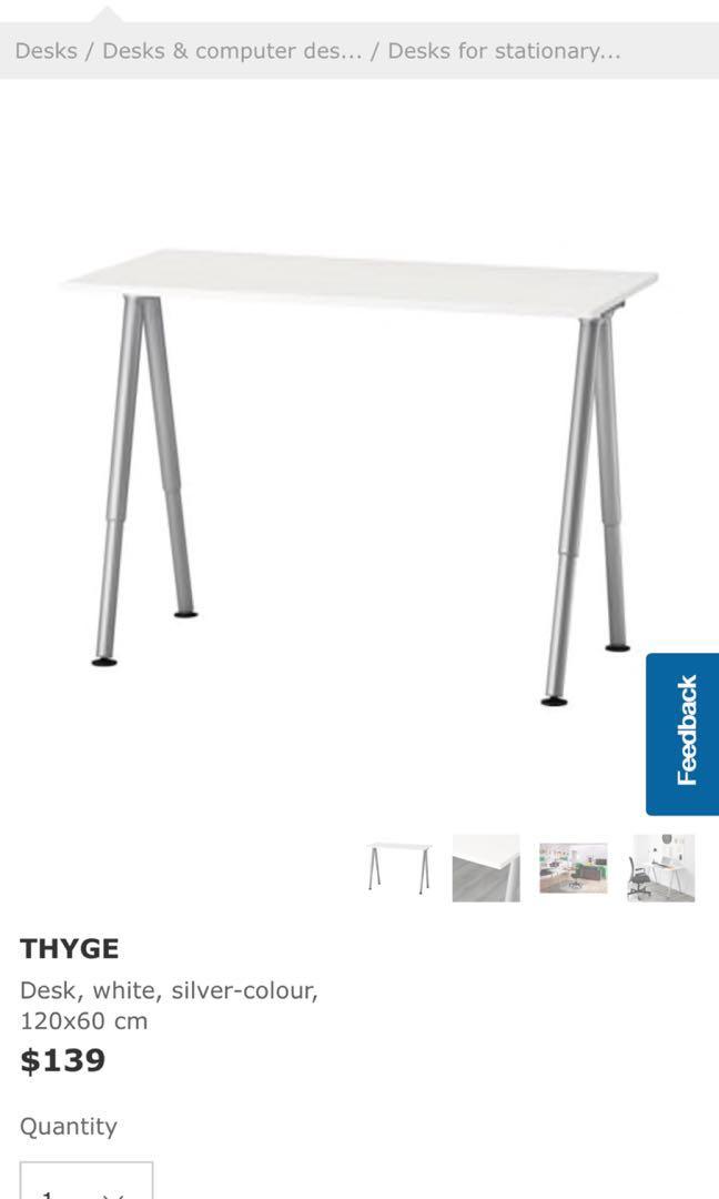 White Thyge Ikea Desk 120cm X 60cm Furniture Tables Chairs On Carousell