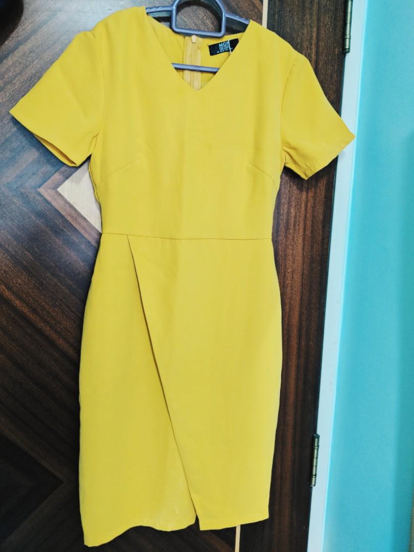 Work Dress Office Wear Yellow Mustard