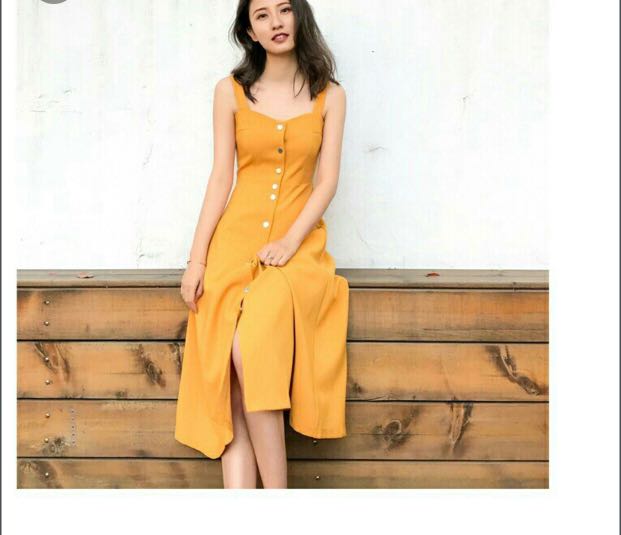 Mustard button down dress clearance