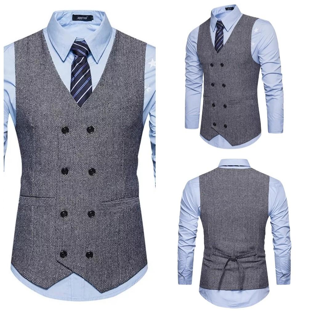 Double Breasted Suit Vest Men Sleeveless Vest Mens Slim Fit Men s