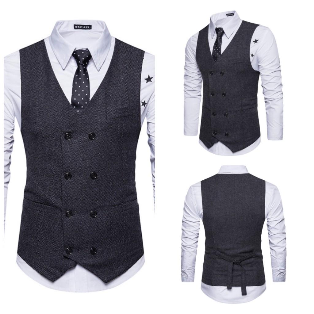 Double Breasted Suit Vest Men Sleeveless Vest Mens Slim Fit, Men's Fashion,  Coats, Jackets and Outerwear on Carousell