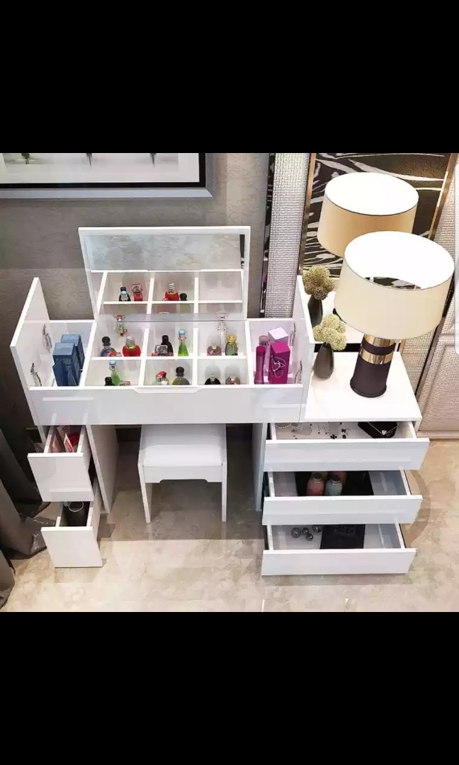 Dressing table with fold down mirror and drawers, Furniture & Home Living, Furniture, Tables