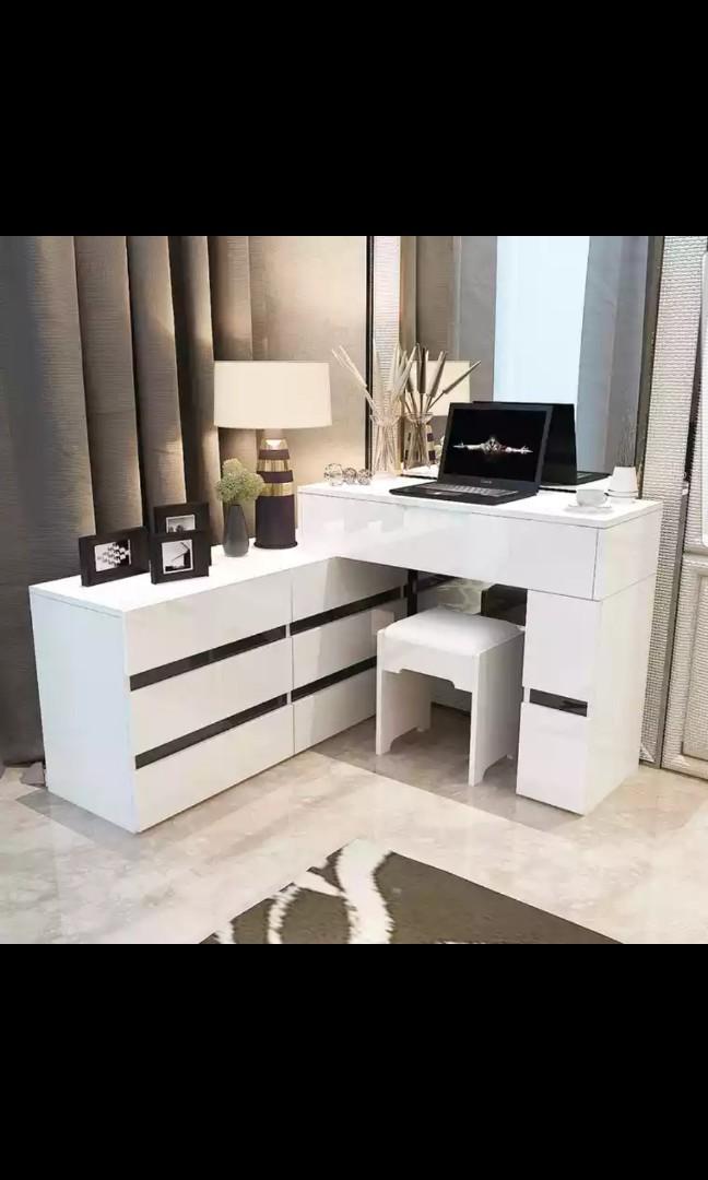 Dressing table with fold down mirror and drawers, Furniture & Home Living, Furniture, Tables