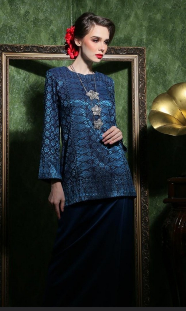 Embun Blue Songket A Line Kurung Modern Women S Fashion Muslimah Fashion Baju Kurung Sets On Carousell