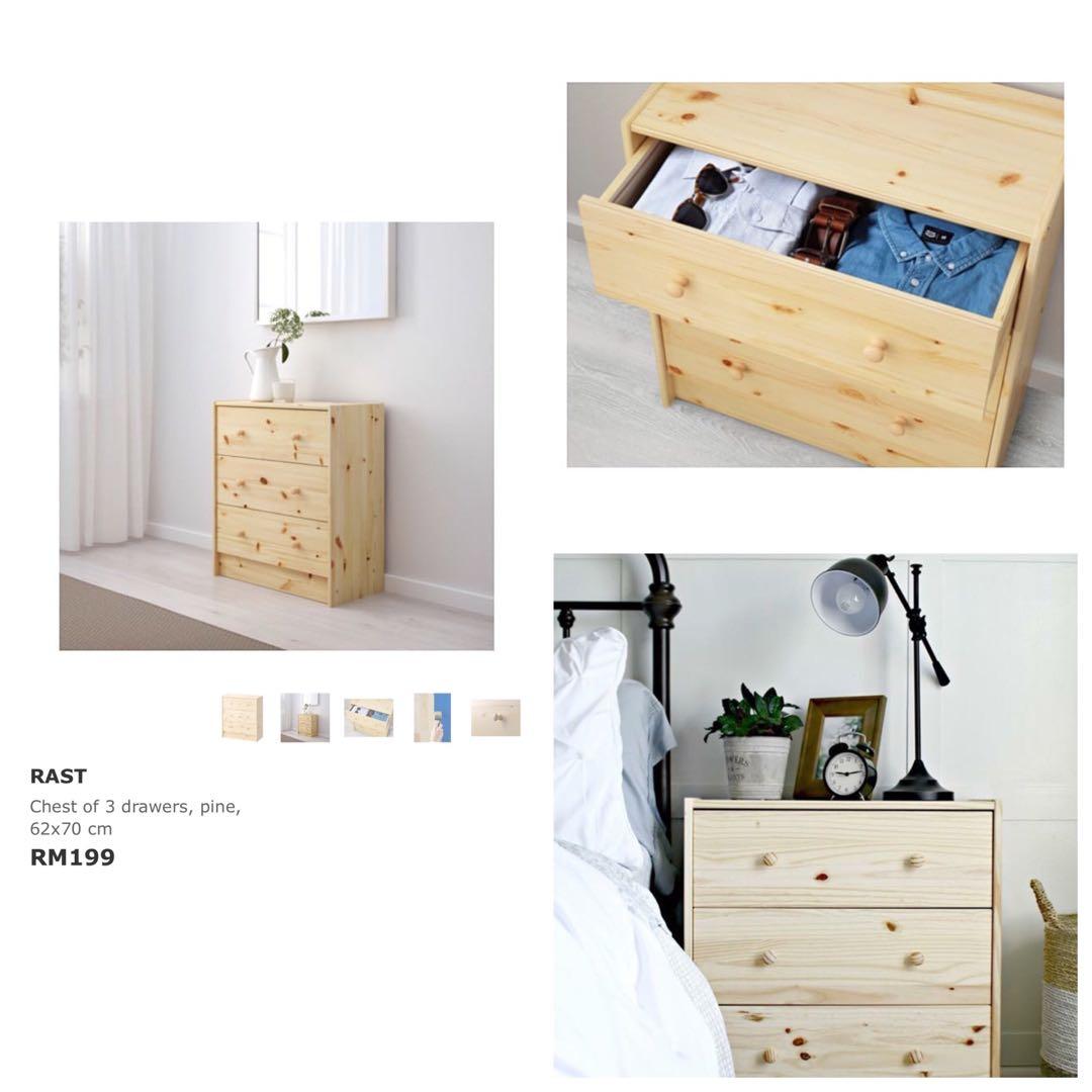Ikea Rast Chest Of 3 Drawers Pine 62x70cm Home Furniture