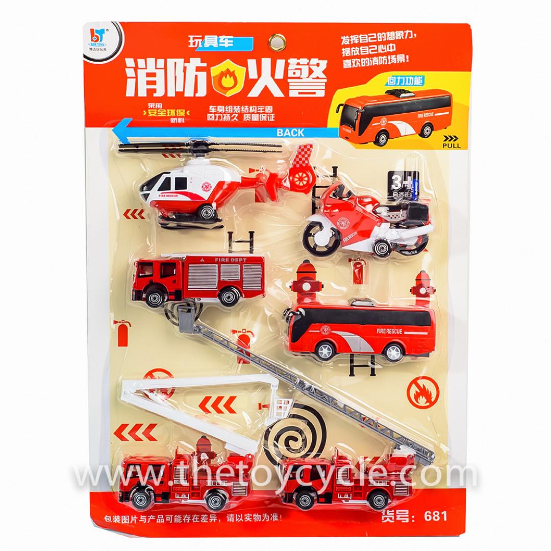 1set = 6pcs Série 6 Pull Voltar Car Toys Carro de Polícia Militar  Saneamento Engenharia de Veículos de bombeiros do carro de corrida de  helicóptero