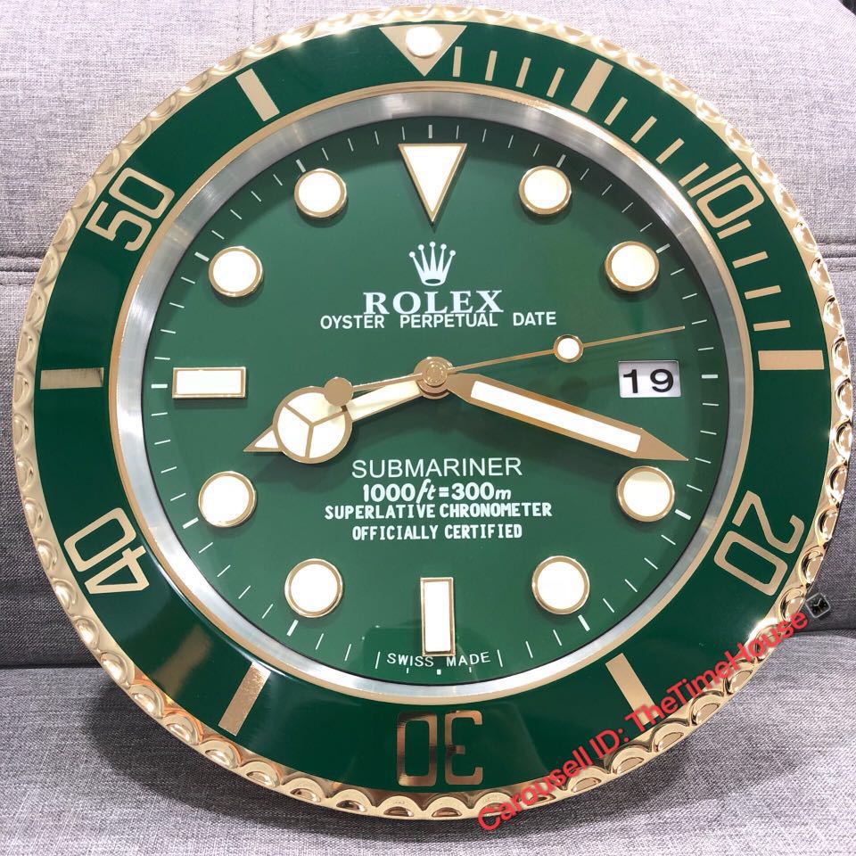 Submariner Wall Clock  Green Style Gold frame