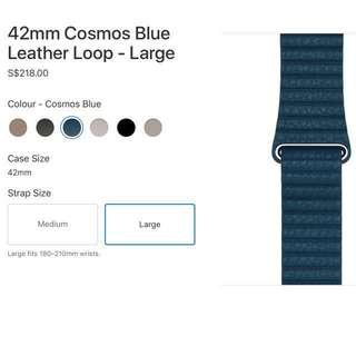 Apple Watch Strap 42mm Cosmo Blue Leather Loop -Large