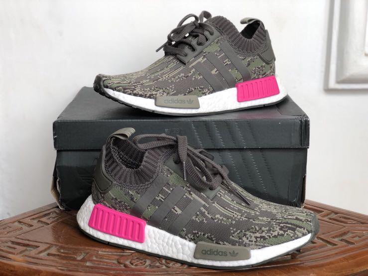 Adidas Originals NMD R1 Primeknit Utility Grey Camo, Fesyen Wanita, Sepatu  di Carousell