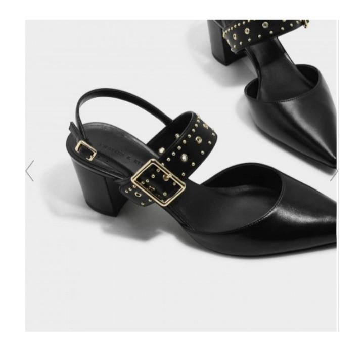 Keith Studded Pointed Slingback Heels 