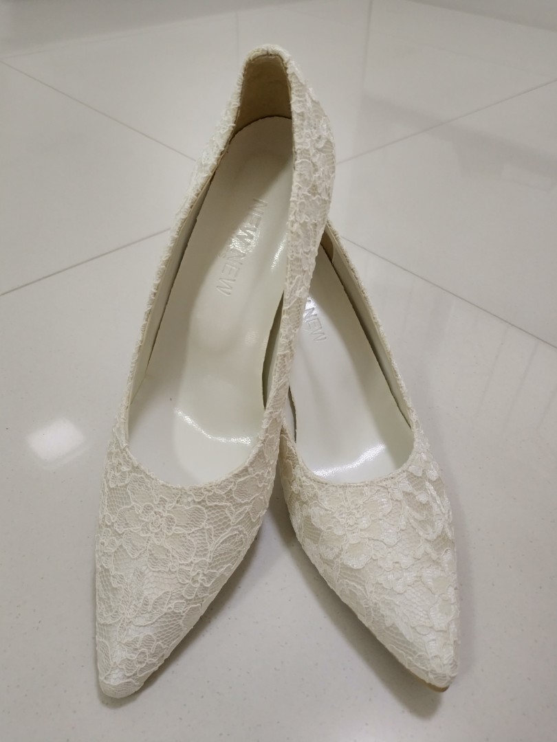 Cream satin lace wedding heels, Women's 