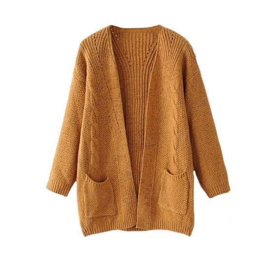 Knitted Mustard Cardigan, Women's Fashion, Coats, Jackets and Outerwear