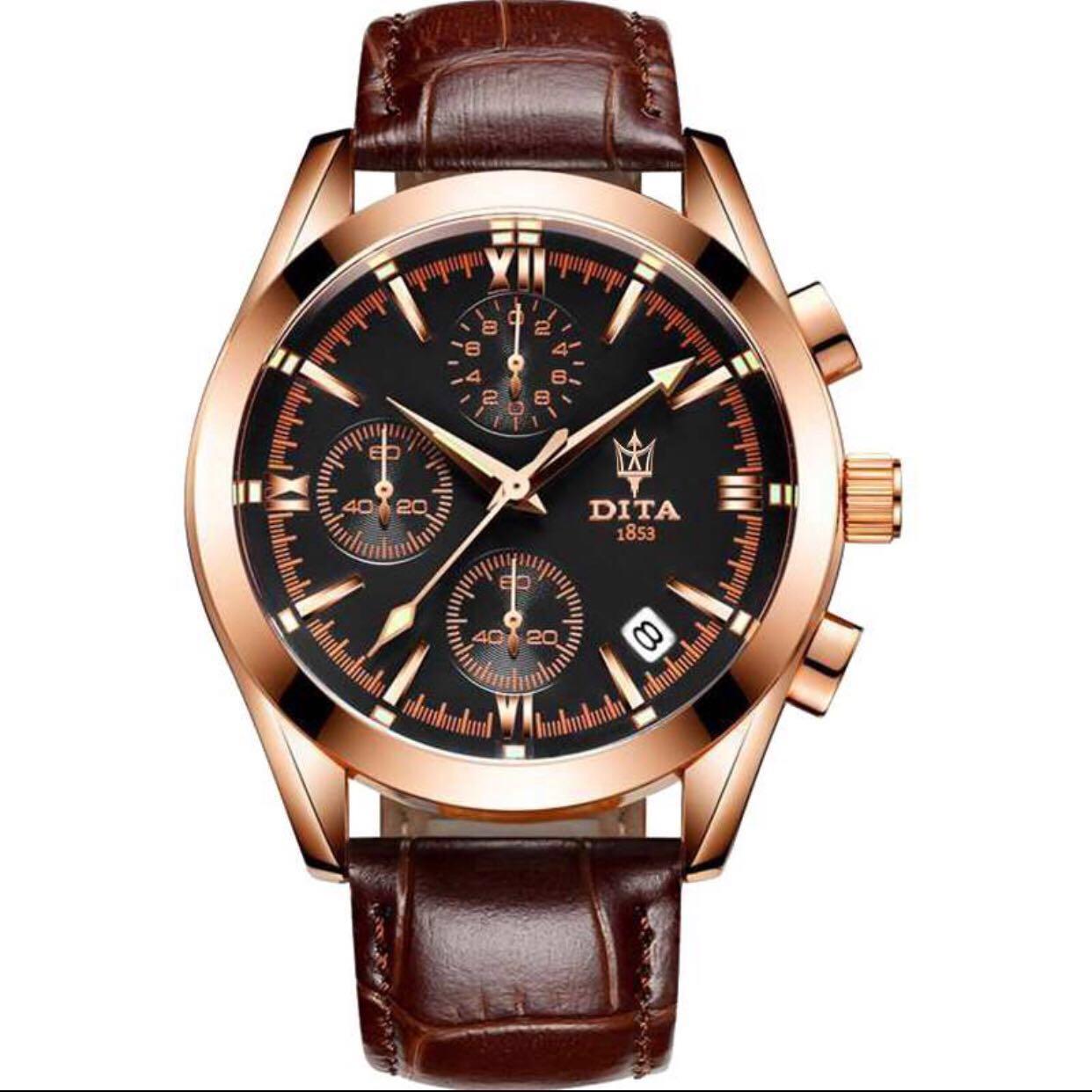 Gold mens watch best sale leather strap