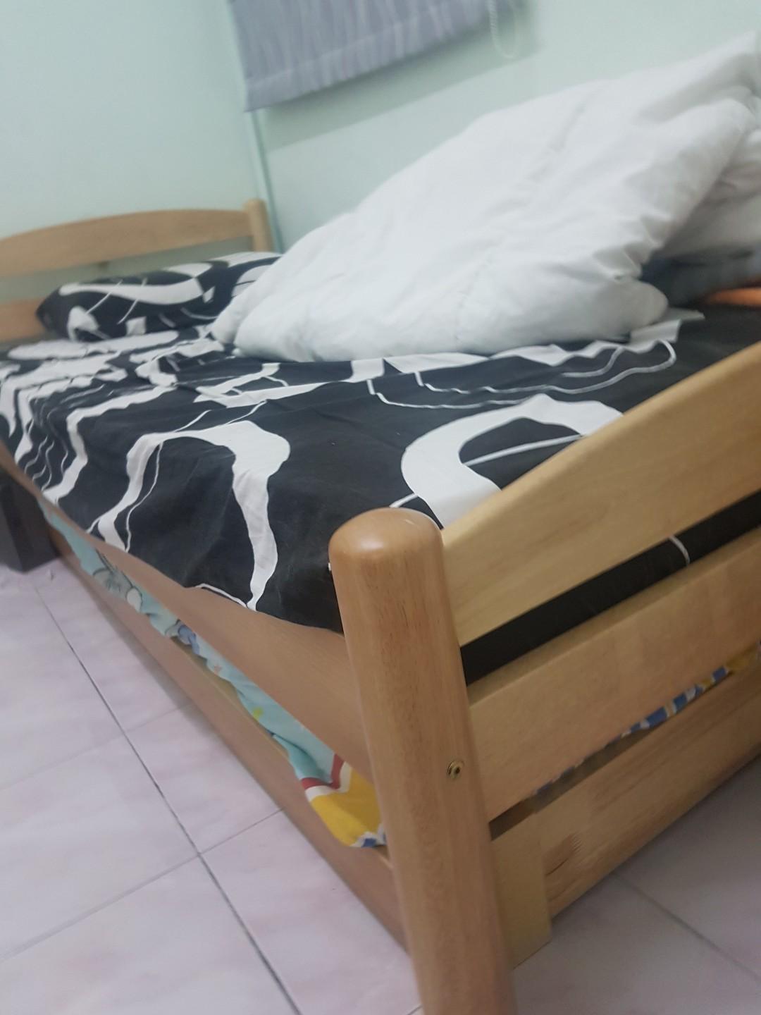 Rubber wood bed used for only one year, Furniture & Home Living