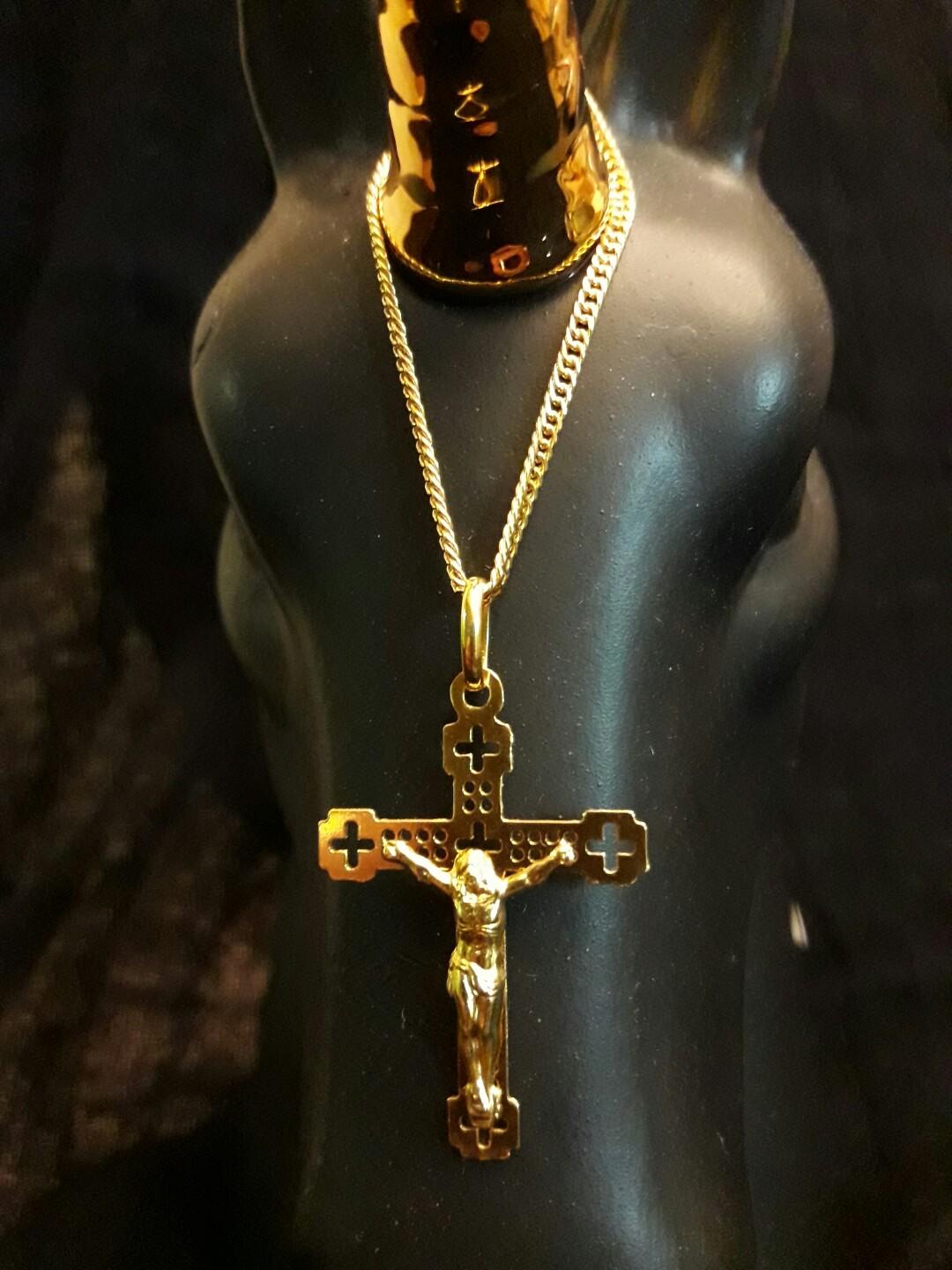 Unisex 21k Gold Necklace with Cross 