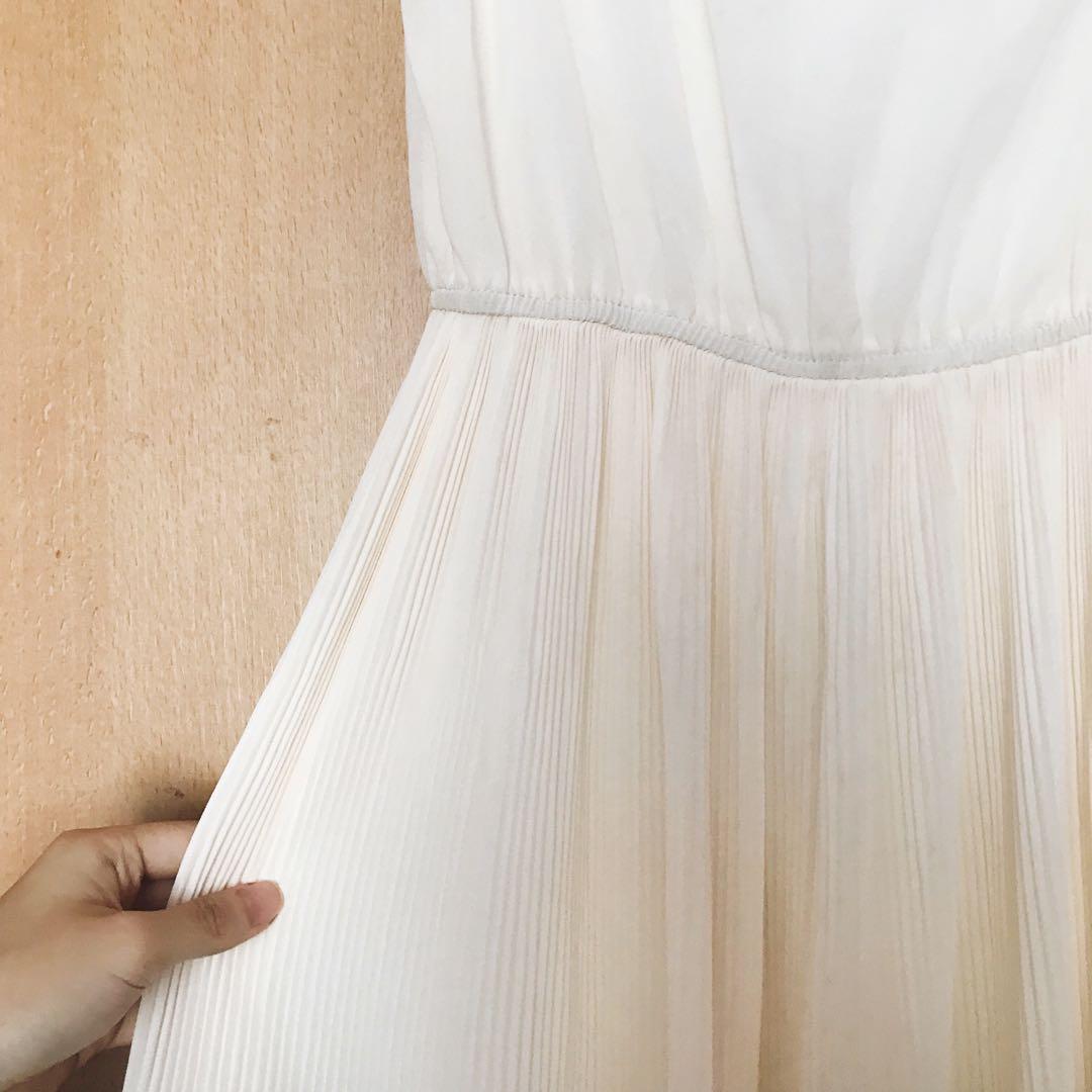White chiffon cheap pleated dress