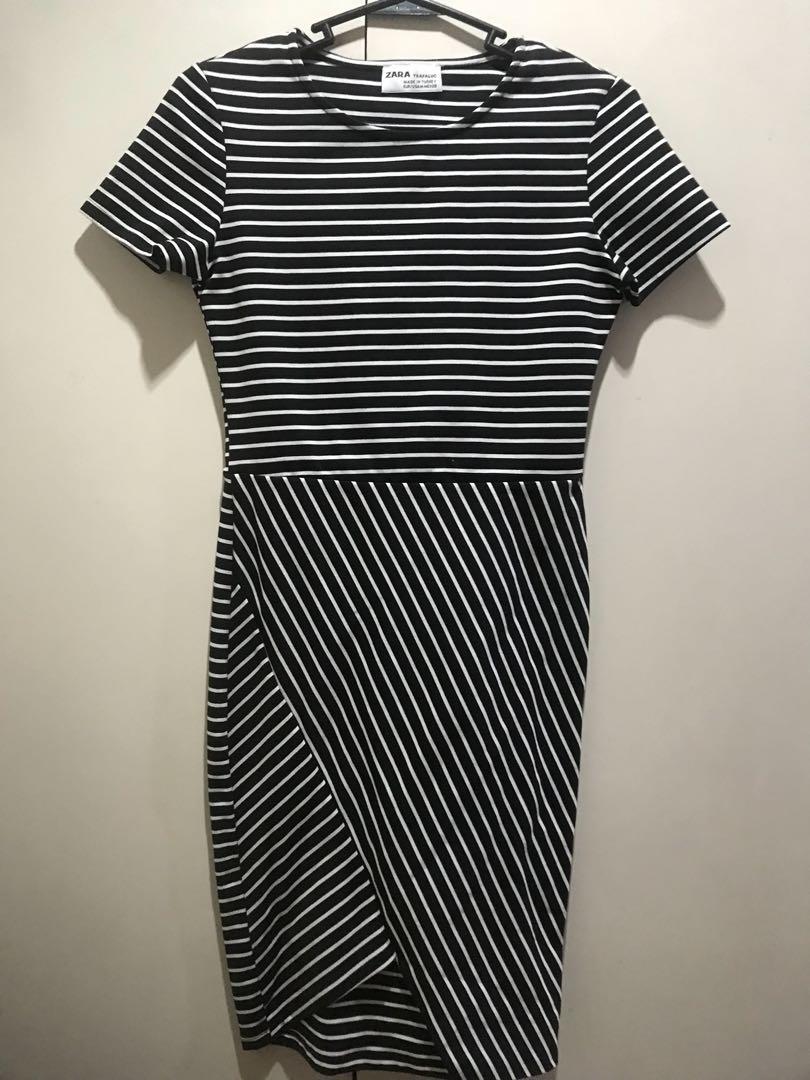 zara black and white striped dress