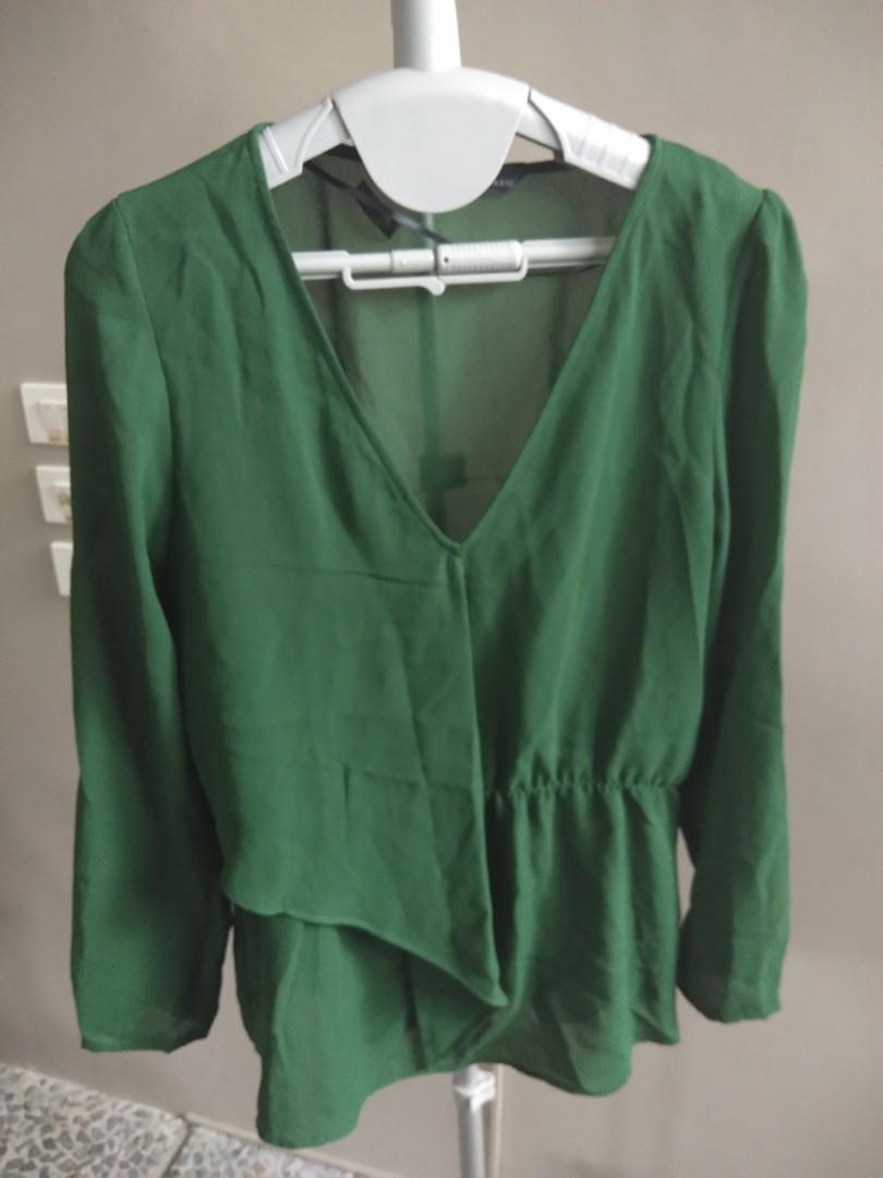 zara green chiffon blouse