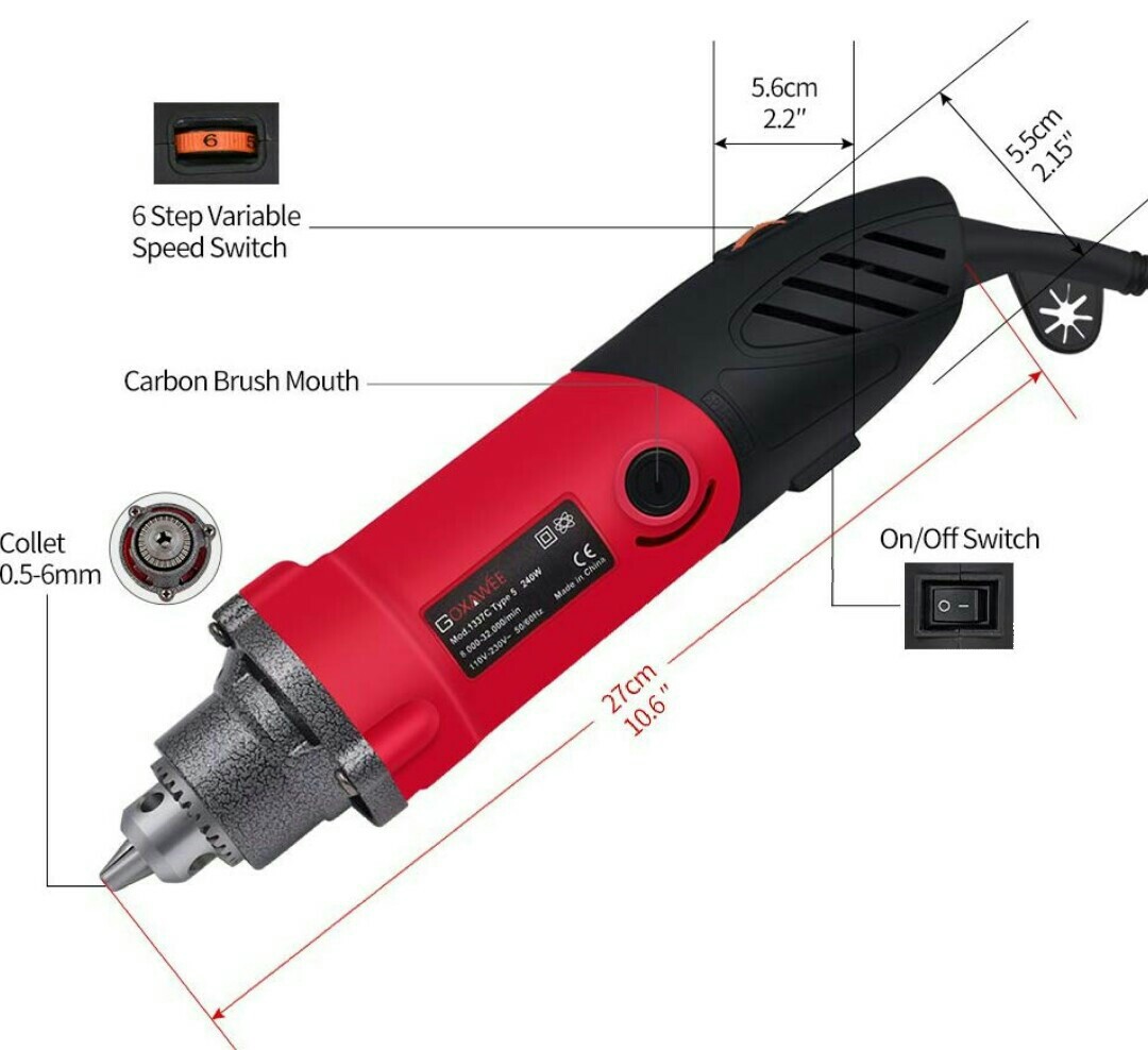 1117GOXAWEE 240W Die Grinder Straight Grinder Mini Electric Drill