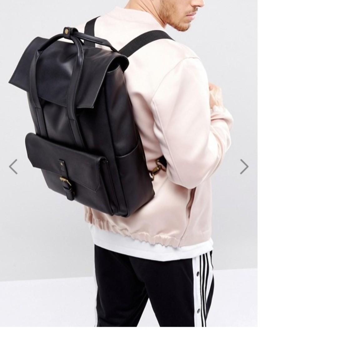 ASOS Backpack In Black Faux Leather With Fold Over Top Computers Tech Parts Accessories Laptop Bags Sleeves on Carousell