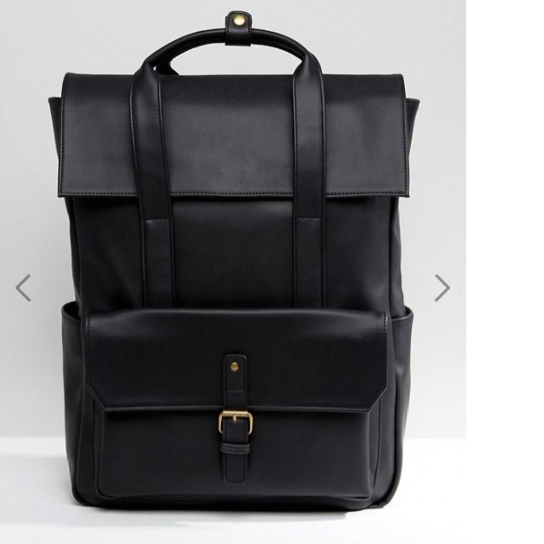 asos black leather backpack