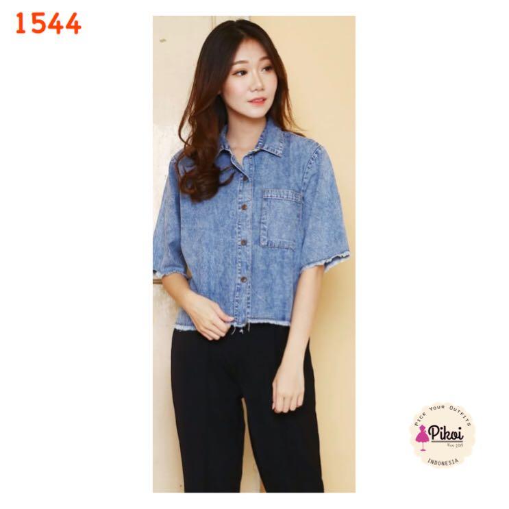Baju Denim Lengan Pendek Atasan Denim Jeans Wanita Baju Korea Jean 1544 Olshop Fashion Olshop Wanita Di Carousell