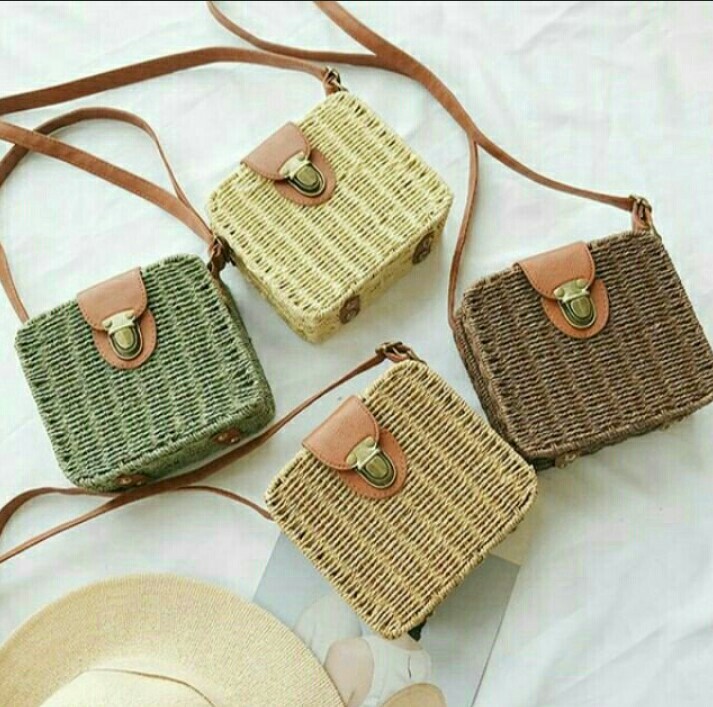 Rattan square bag outlet