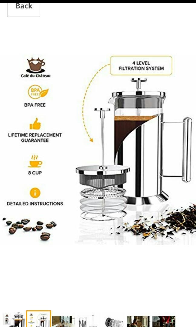 Cafe du Chateau French Press Coffee Maker - Heat Resistant