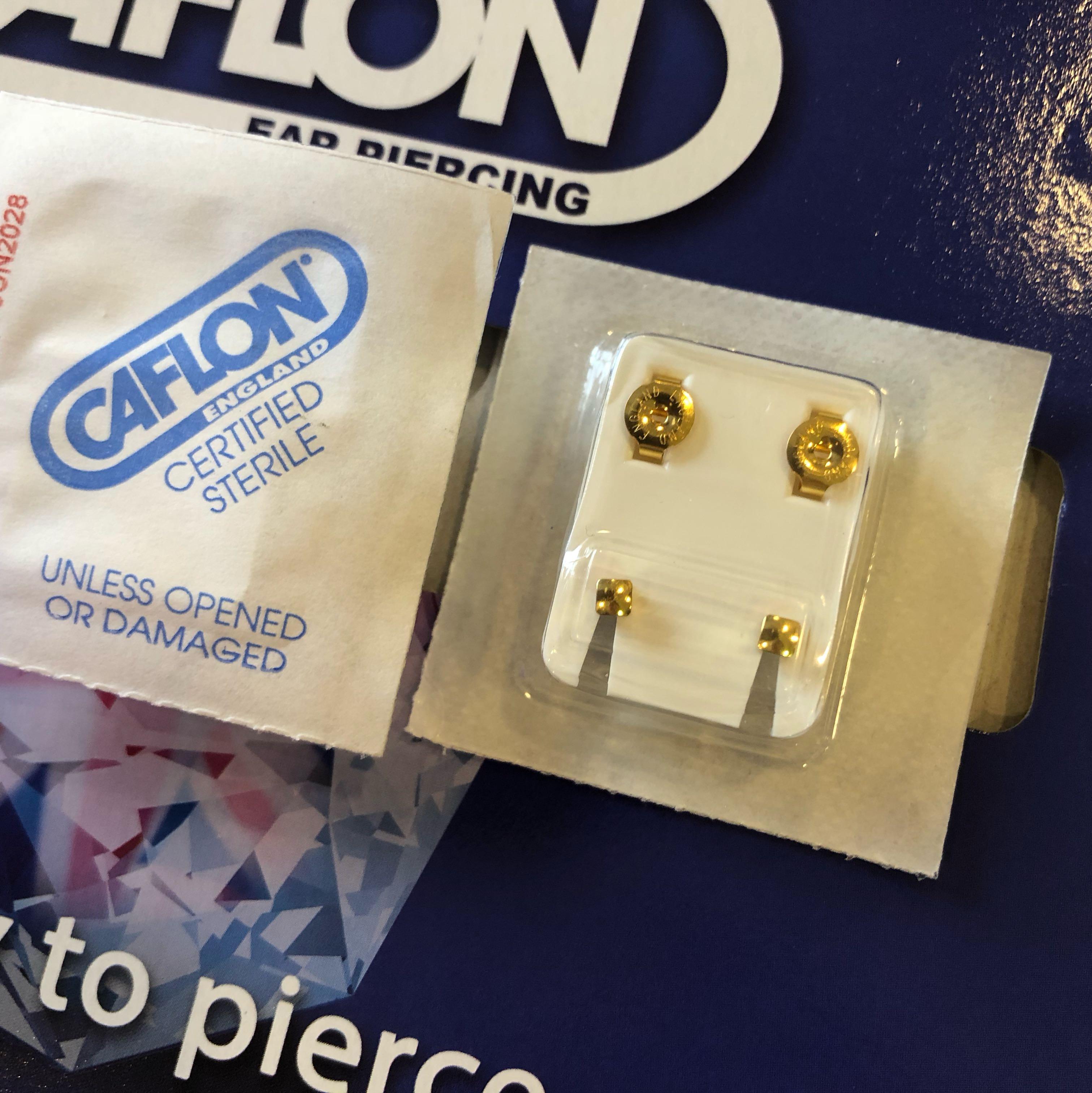 Caflon Sterile Gold Baby Earrings Ear Piercing Studs Diamond Shapes