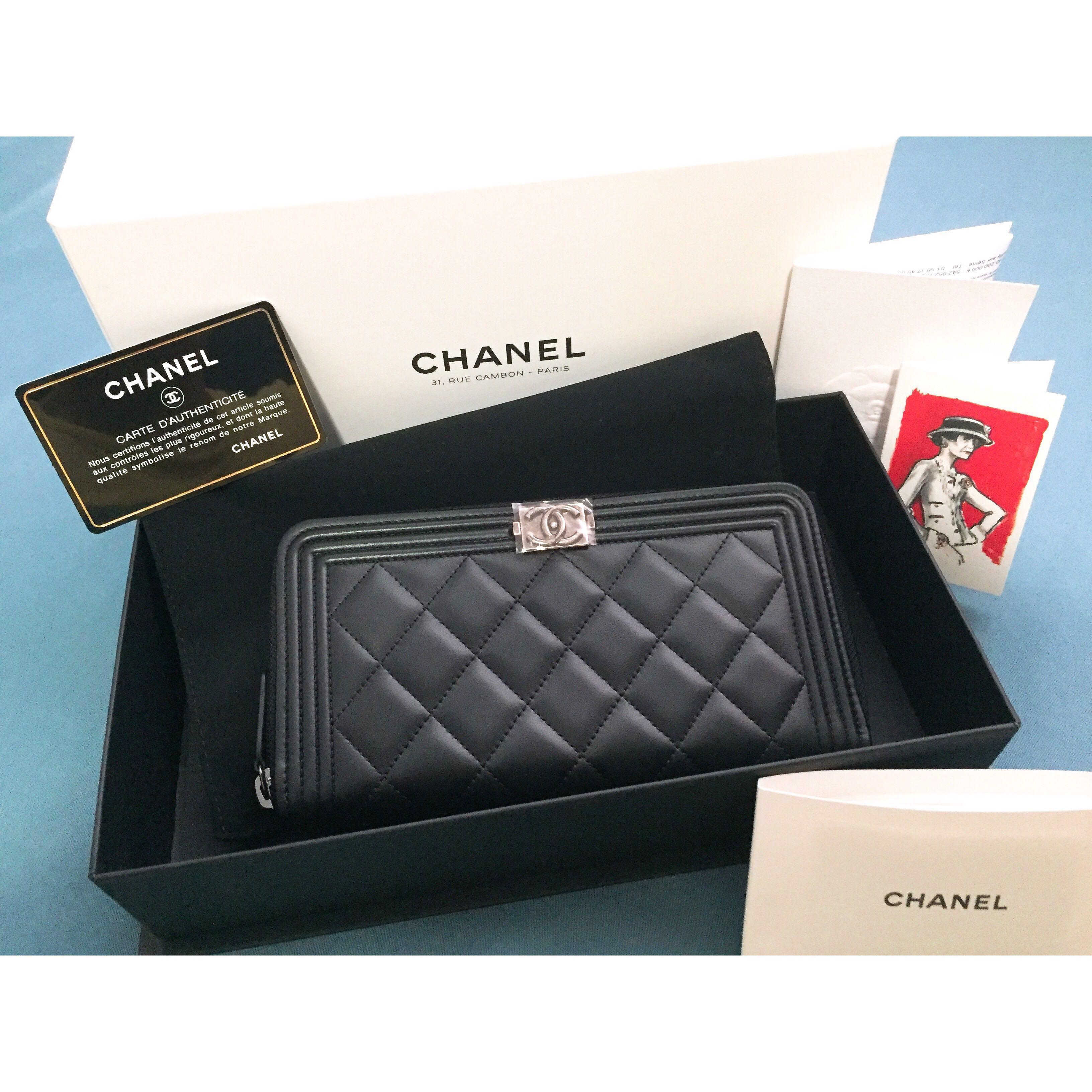 Chanel Boy Zipped Wallet Quilted Lambskin Goldtone Black in Lambskin with  Goldtone  US