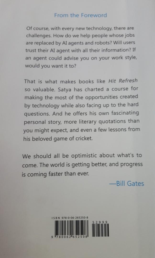 Hit Referesh Hit Refresh by Satya Nadella foreword by Bill Gates, Hobbies & Toys ...