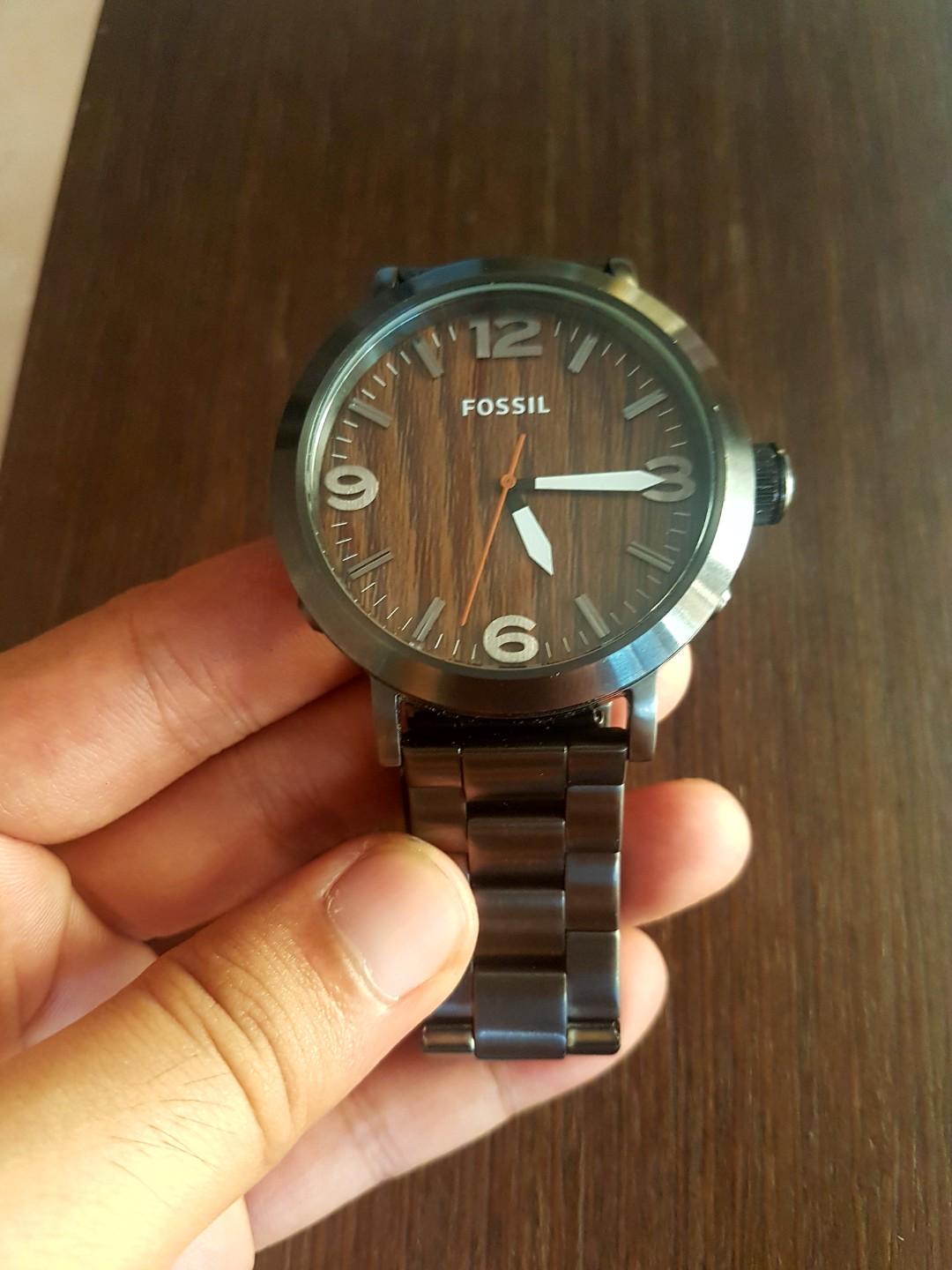 jam fossil motif kayu, Fesyen Pria, Jam 