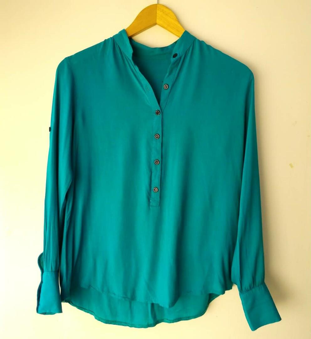 Long Sleeve Turquoise Shirt Kemeja Hijau Toska Lengan Panjang