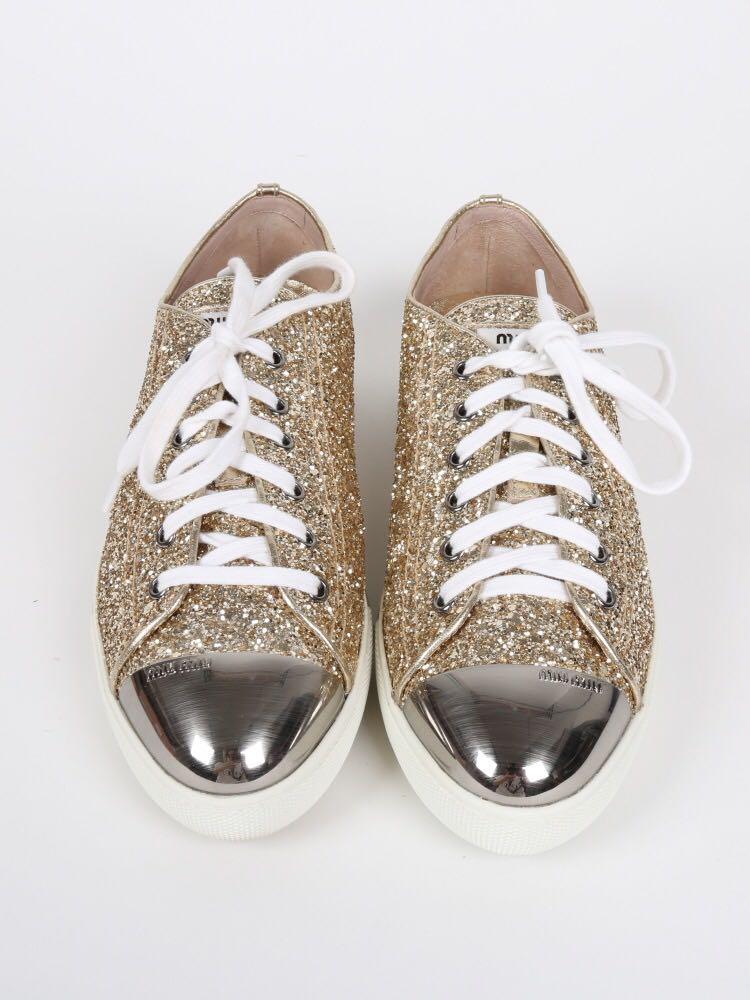 Miu Miu glitter sneakers, Luxury, Shoes 