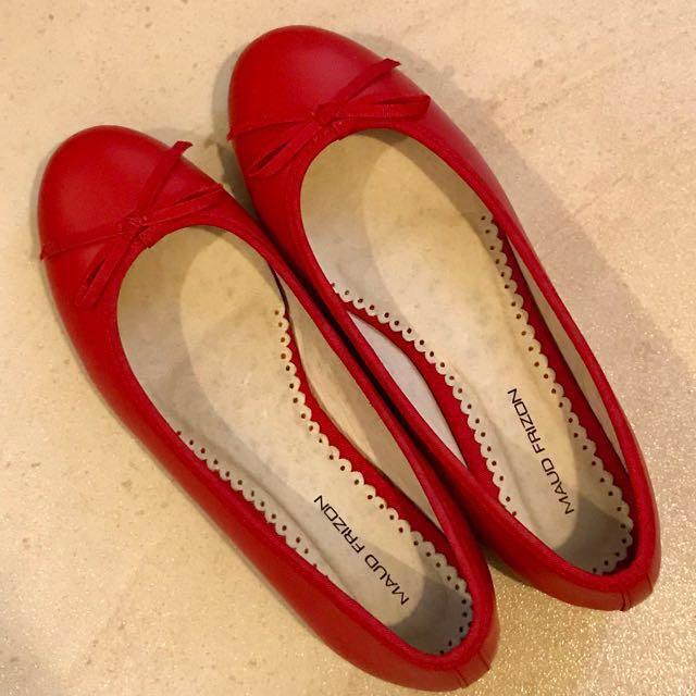 red leather flats