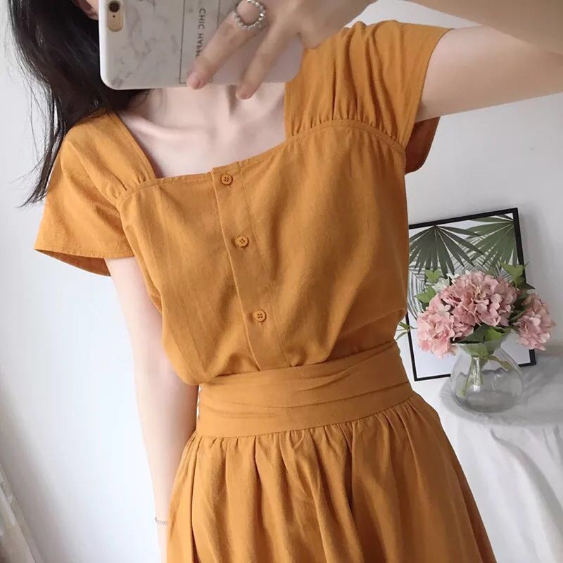 mustard color summer dress
