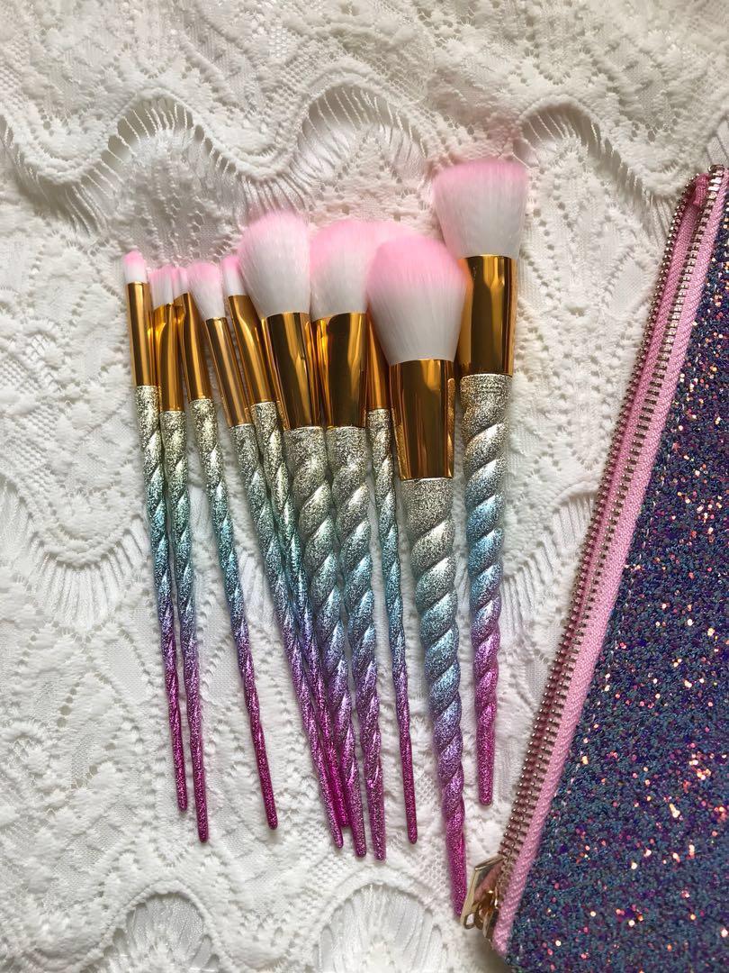 Unicorn Makeup Brush 10 Pcs Pouch Kesehatan Kecantikan Rias Wajah Di Carousell