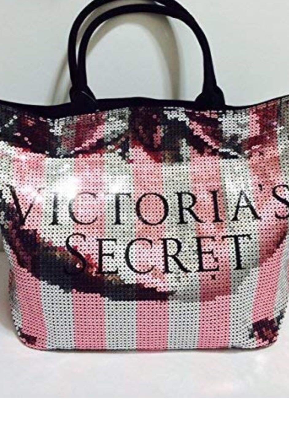 New Victoria’s Secret Bling Weekender Tote Bag Duffle Gym Bag Black Red Sequins 