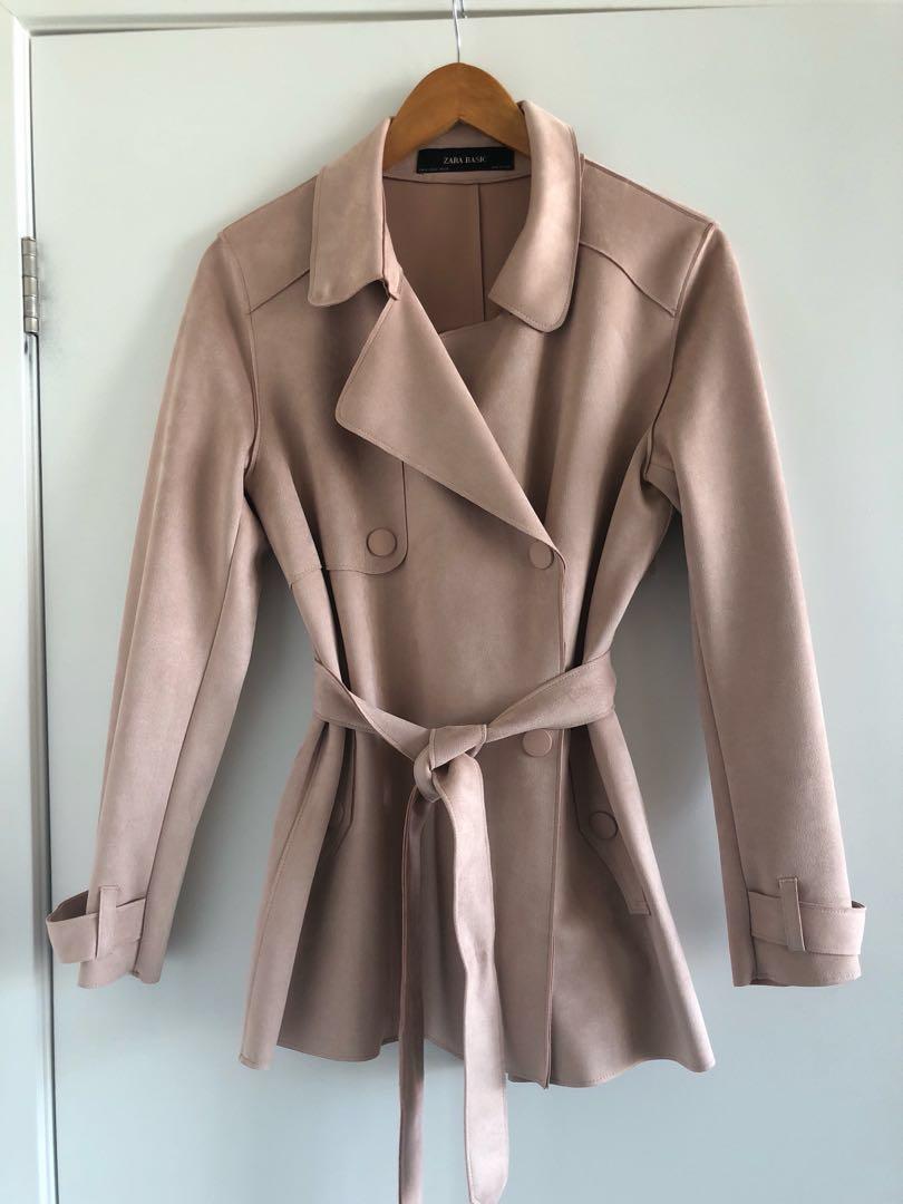 Zara Pink Suede Short Trench Coat size M Women s Fashion Clothes
