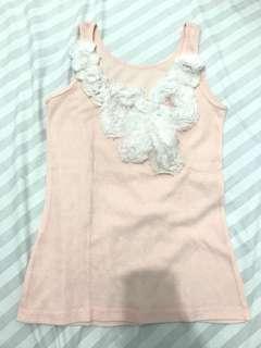 Tank top katun pink - lace pita / ribbon / cotton