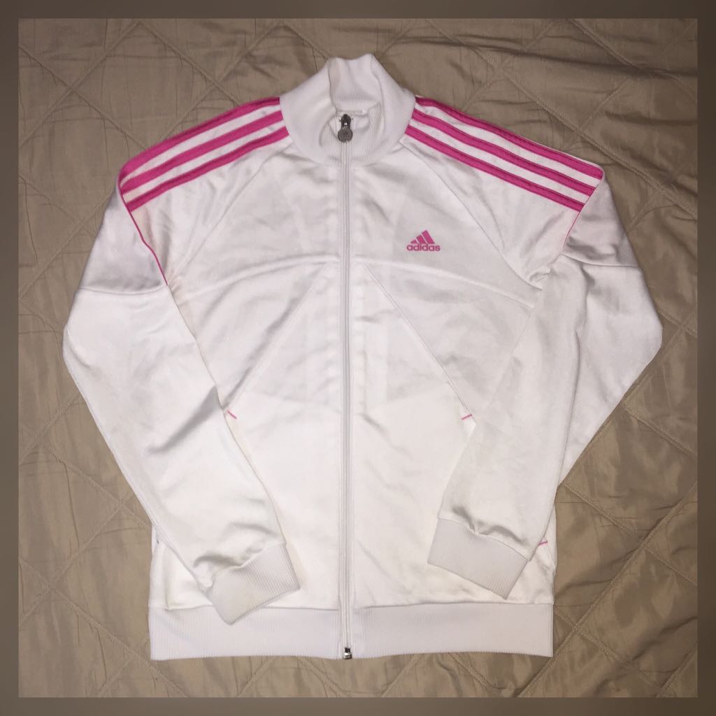 pink and white adidas jacket