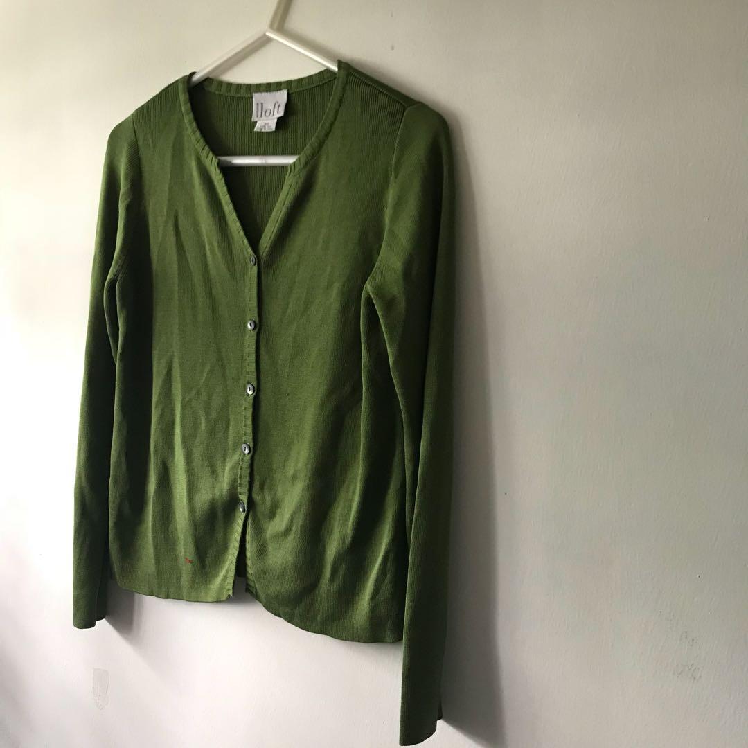 Ann Taylor Olive Green Cardigan 100 Silk Women s Fashion Tops