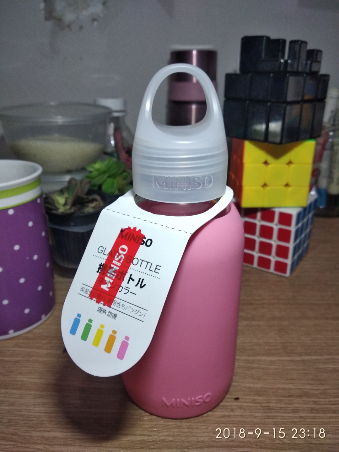Glass Bottle Tumblr Miniso Pink 250ml / Gelas Botol Tumbler Miniso Pink