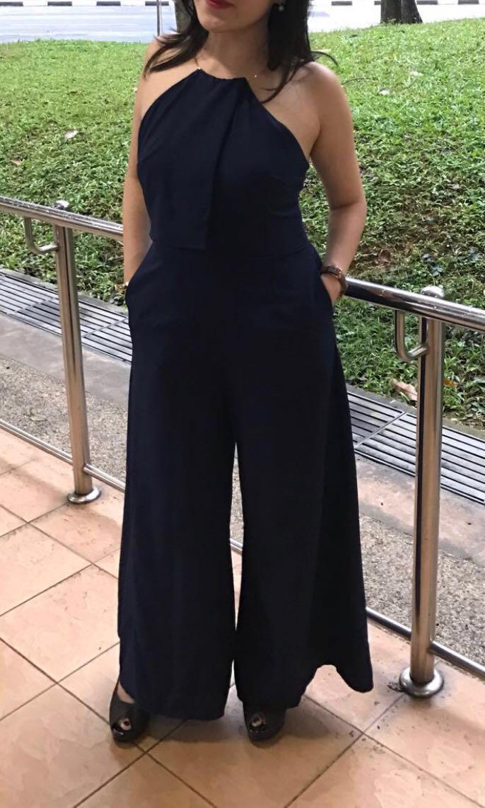 navy blue halter jumpsuit